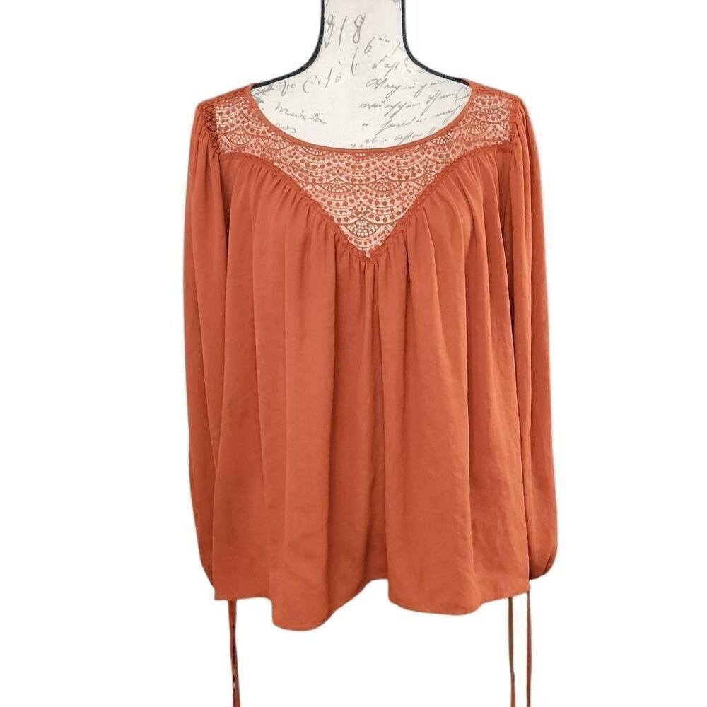 H&M Ladies Size 10 Rust Orange Lace Yolk Peasant Blouse